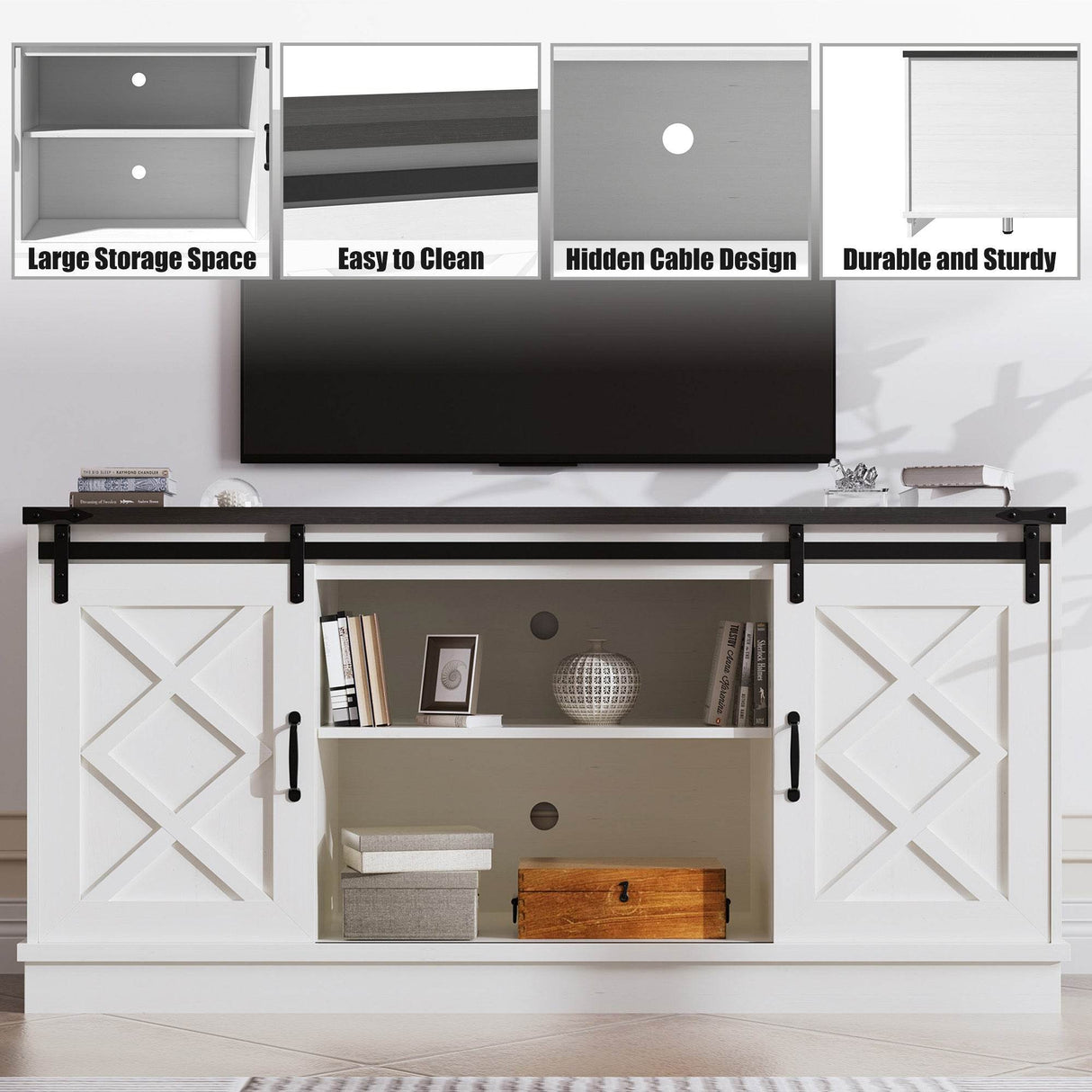 Farmhouse Sliding Barn Door TV Stand Console - Sleep Galleria