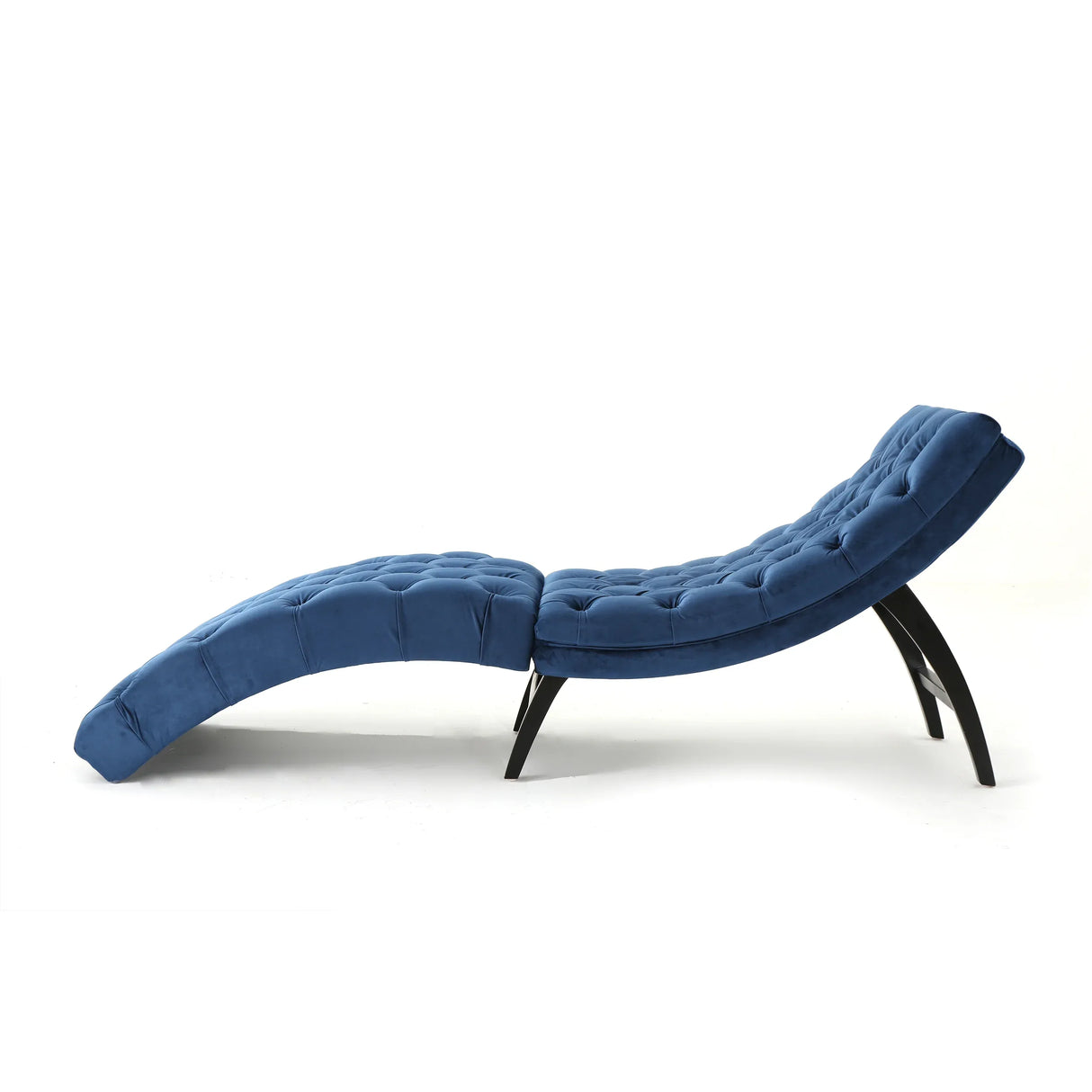 Elegant Tufted Curved Velvet Chaise Lounge Navy Blue - Omega Lifestyles