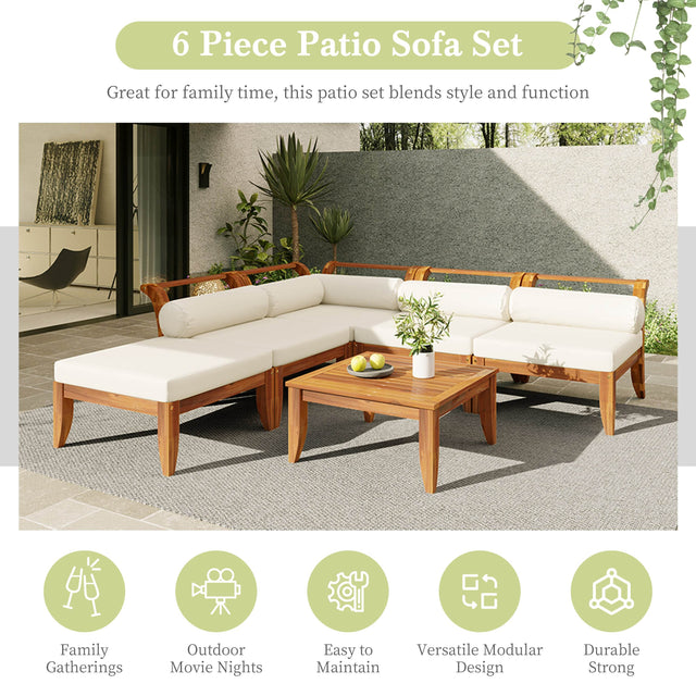6-Piece Acacia Wood Modular Outdoor Patio Sofa Set - Omega Lifestyles