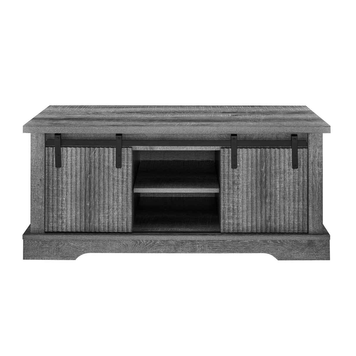 Rustic Grey MDF Sliding Barn Door Coffee Table - Omega Lifestyles