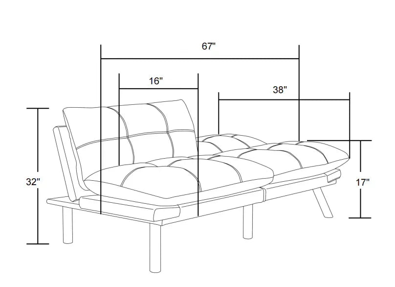 Black Upholstered Convertible Twin Sofa Bed With Foam Cushion - Omega Lifestyles