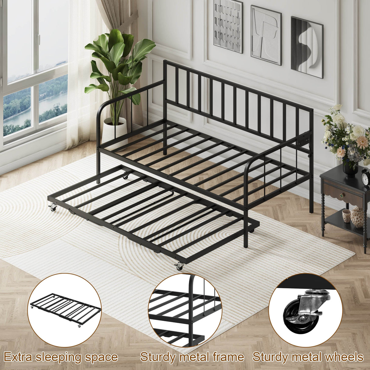 Twin Metal Daybed With Trundle Sofa Bed Frame - Omega Lifestyles