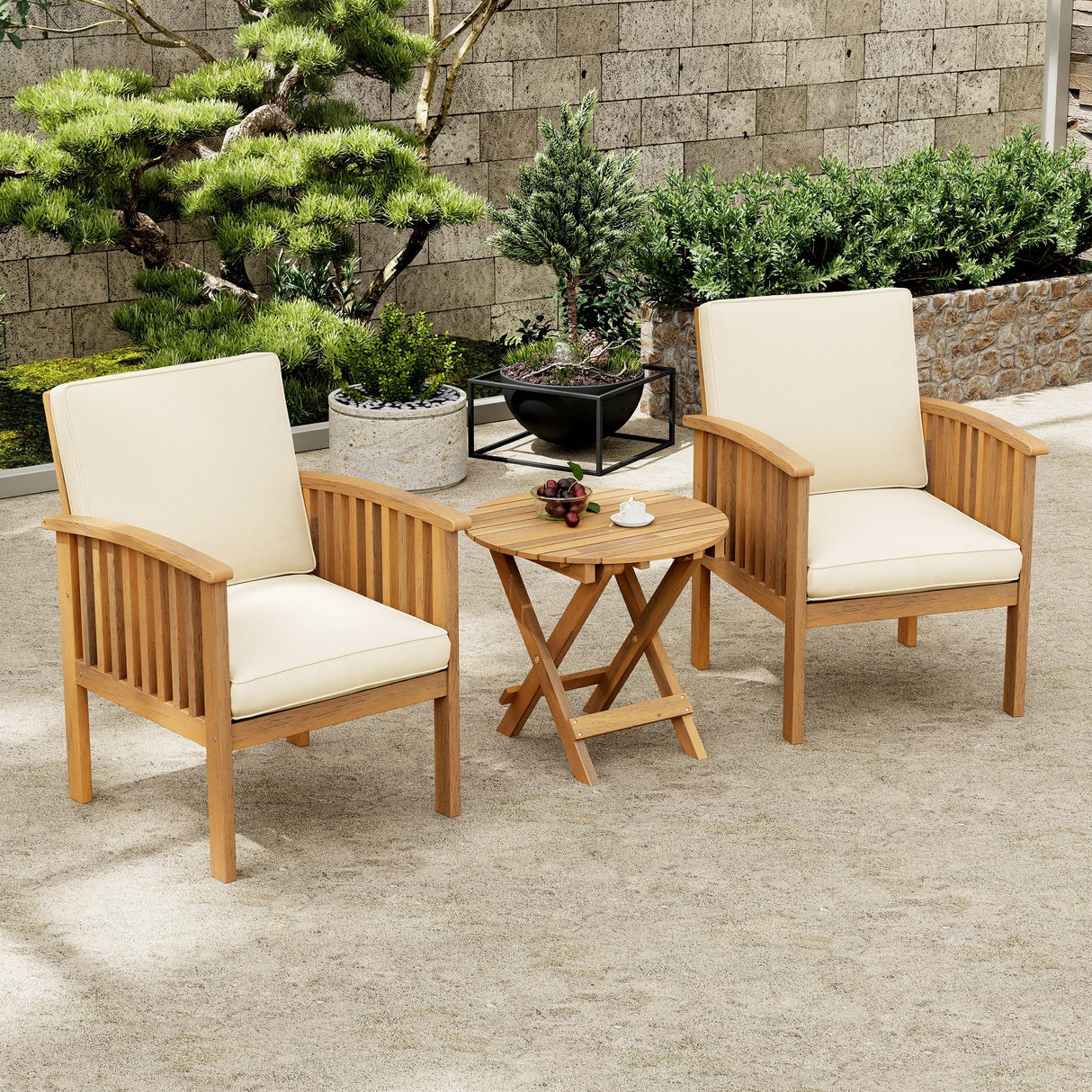 Outdoor Acacia Wood Patio Set With Foldable Table