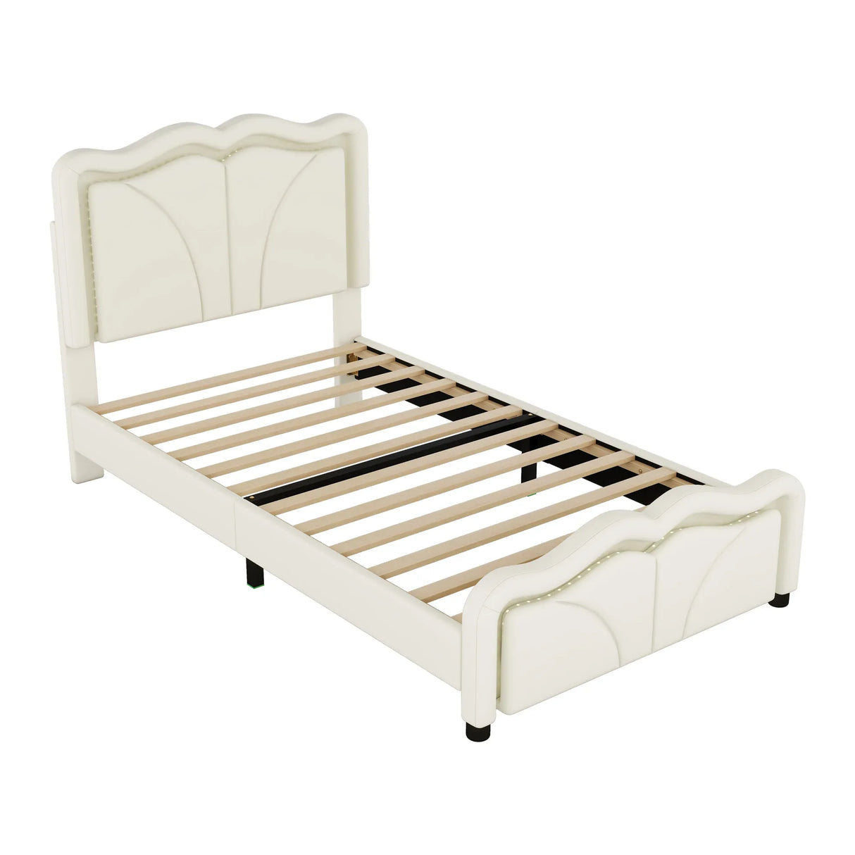 Twin Upholstered Platform Bed With Adjustable Headboard And LED Lights - Omega Lifestyles