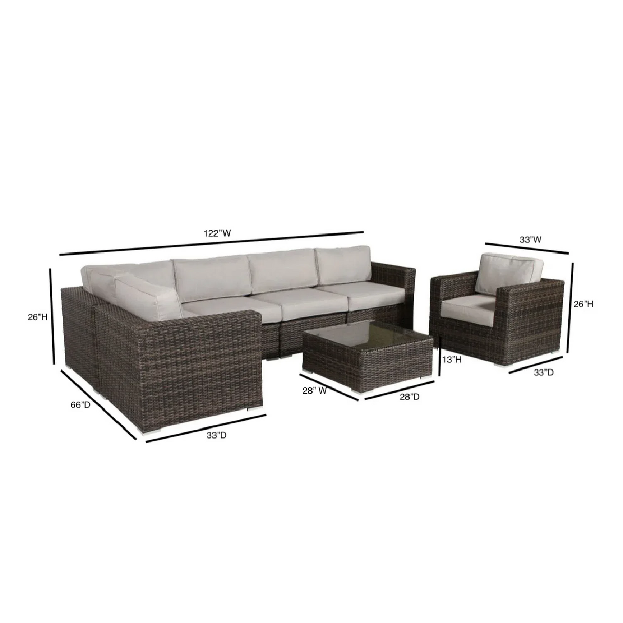 5-Person Grey Wicker Patio Set With Cushions Fully Assembled - Omega Lifestyles