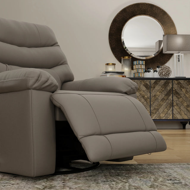 Light Gray Top Grain Leather Swivel Glider Recliner - Omega Lifestyles