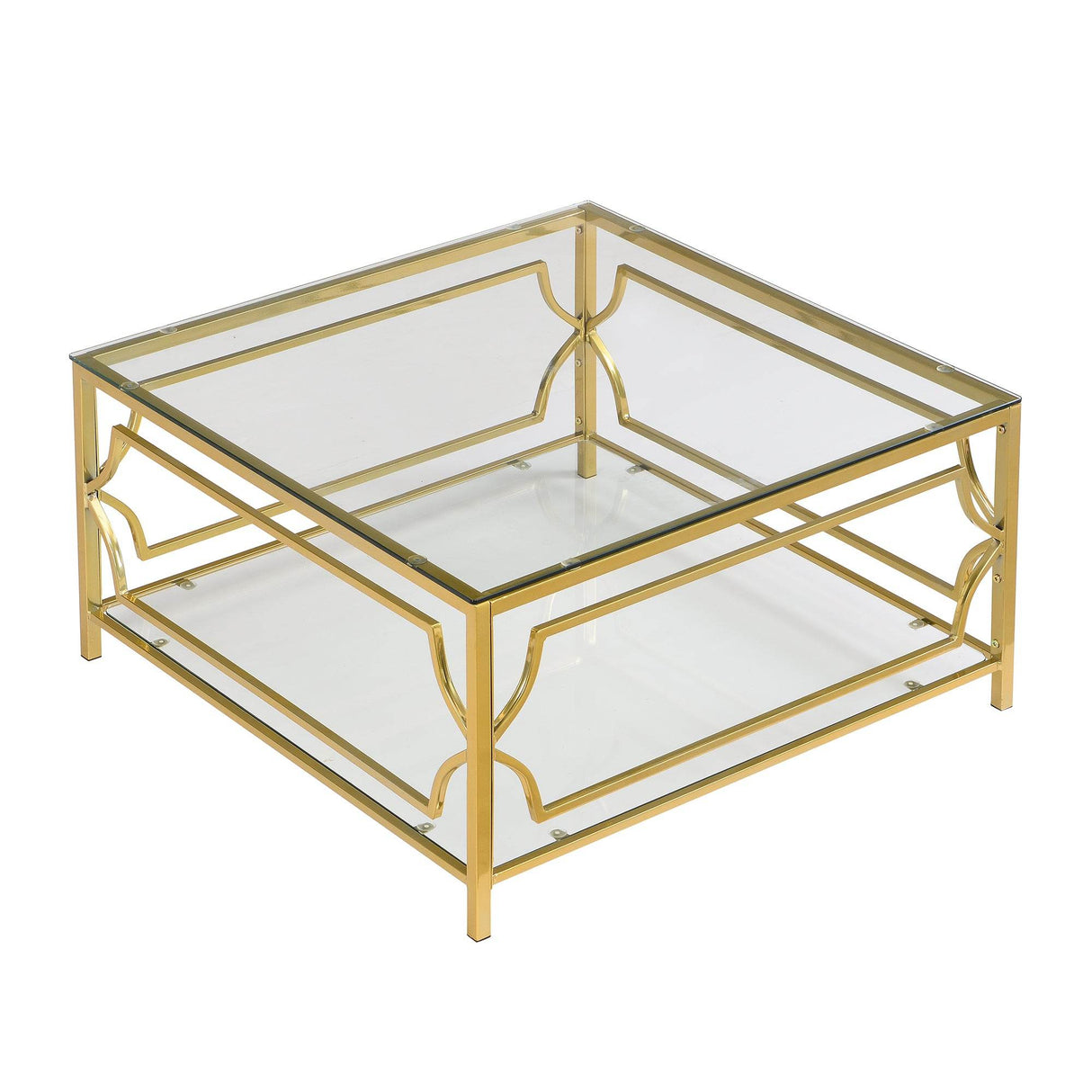 Square Tempered Glass Coffee Table With Gold Frame - Sleep Galleria