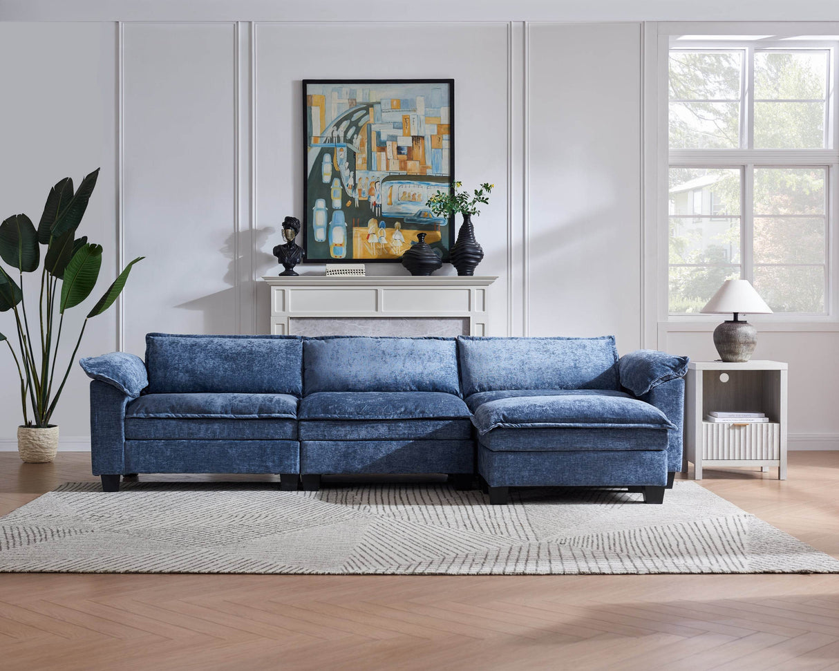 Modular L-Shaped 3-Seat Blue Sectional Couch - Omega Lifestyles