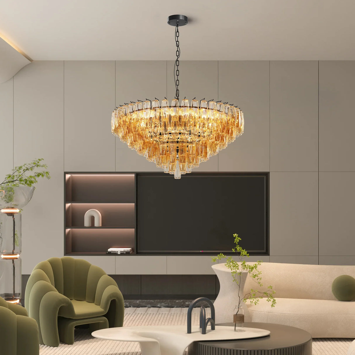 Modern Round 37-Inch Smoke Glass Dimmable Chandelier - Omega Lifestyles