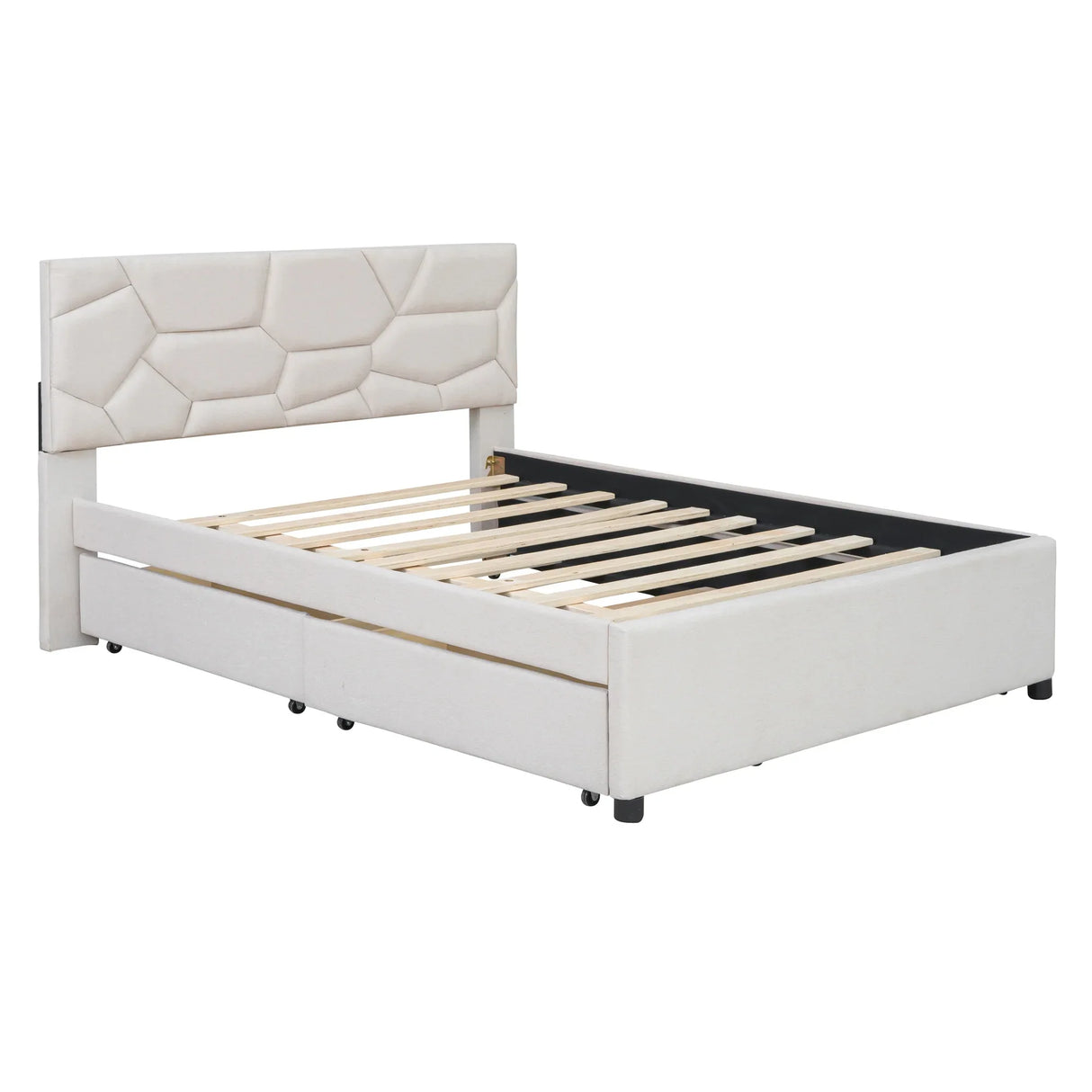 Full Upholstered Platform Bed With Trundle And Drawers Full - Omega Lifestyles