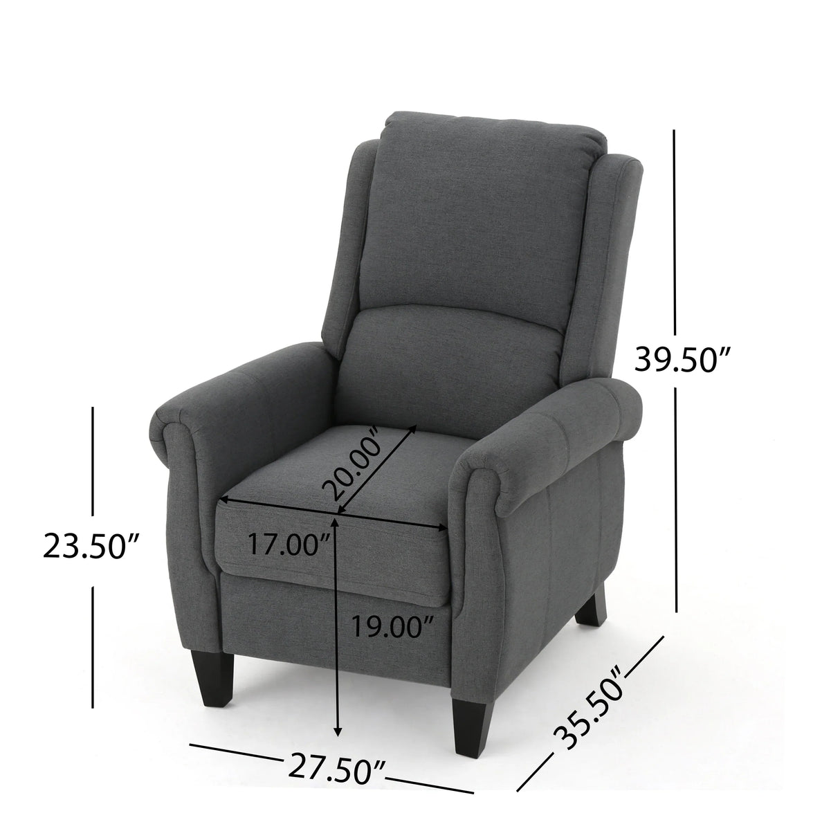 Charcoal Fabric Push Rack Recliner With Rubberwood Legs - Omega Lifestyles
