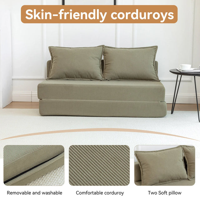 Foldable Corduroy 2-Seat Sofa Bed With Mattress - Omega Lifestyles