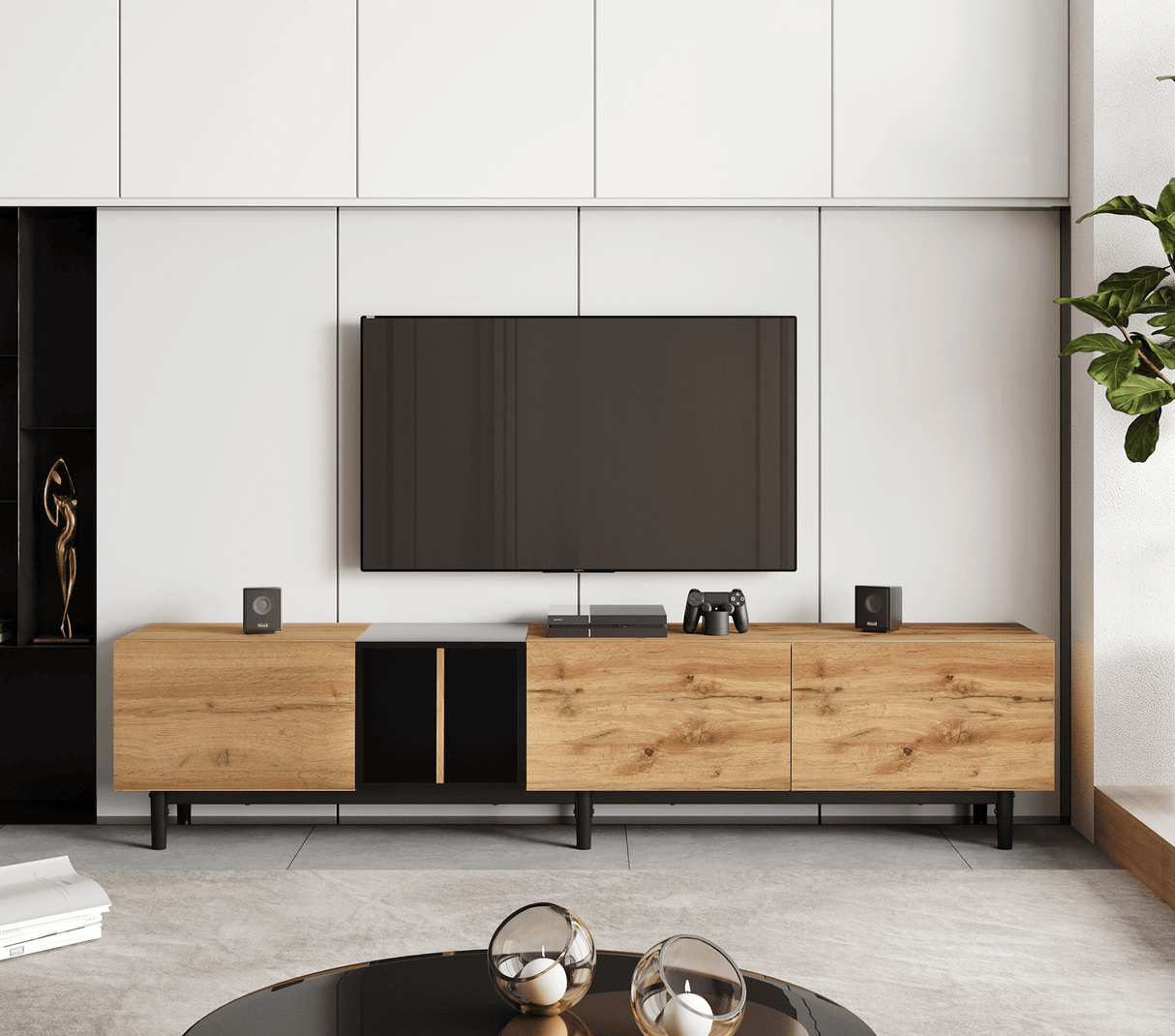 Modern Natural Wood MDF TV Stand Console - Sleep Galleria