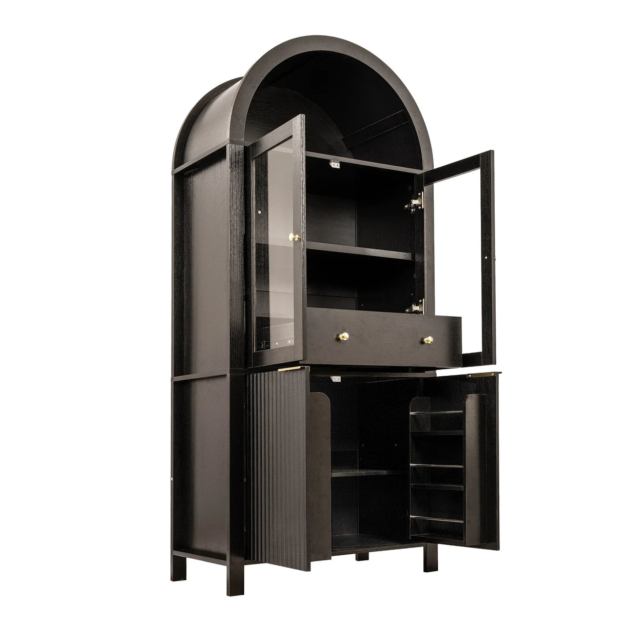 Modern Fluted Tall Arched Adjustable Shelf Pantry Cabinet - Omega Lifestyles