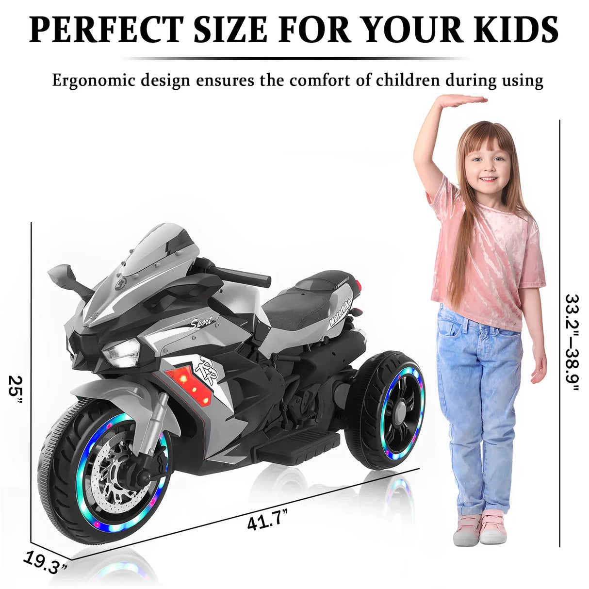 12V Grey Plastic Kids Electric Ride-On Motorcycle - Omega Lifestyles
