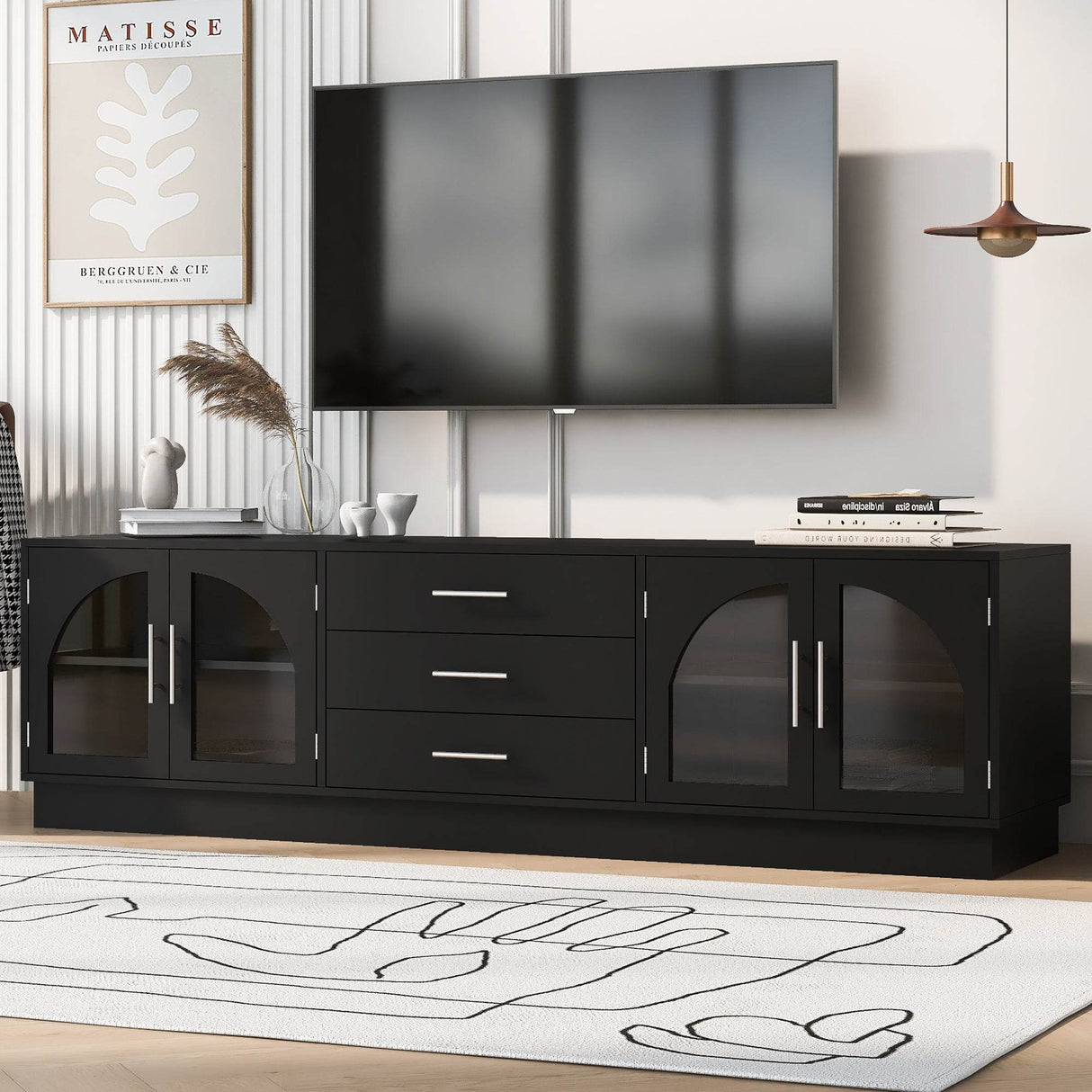 Modern Minimalist Black MDF TV Stand With Storage - Sleep Galleria