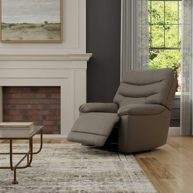 Light Gray Top Grain Leather Swivel Glider Recliner - Omega Lifestyles