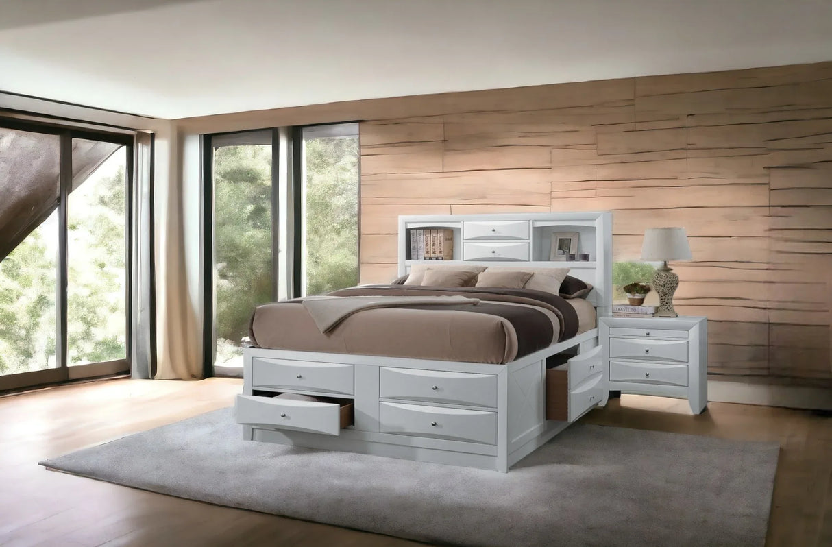 Full Storage Bed White Synthetic Wood Platform Frame - Omega Lifestyles