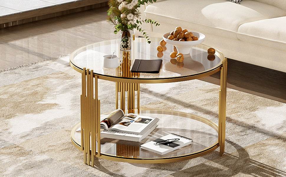 Modern Round Tempered Glass Coffee Table With Shelf - Sleep Galleria