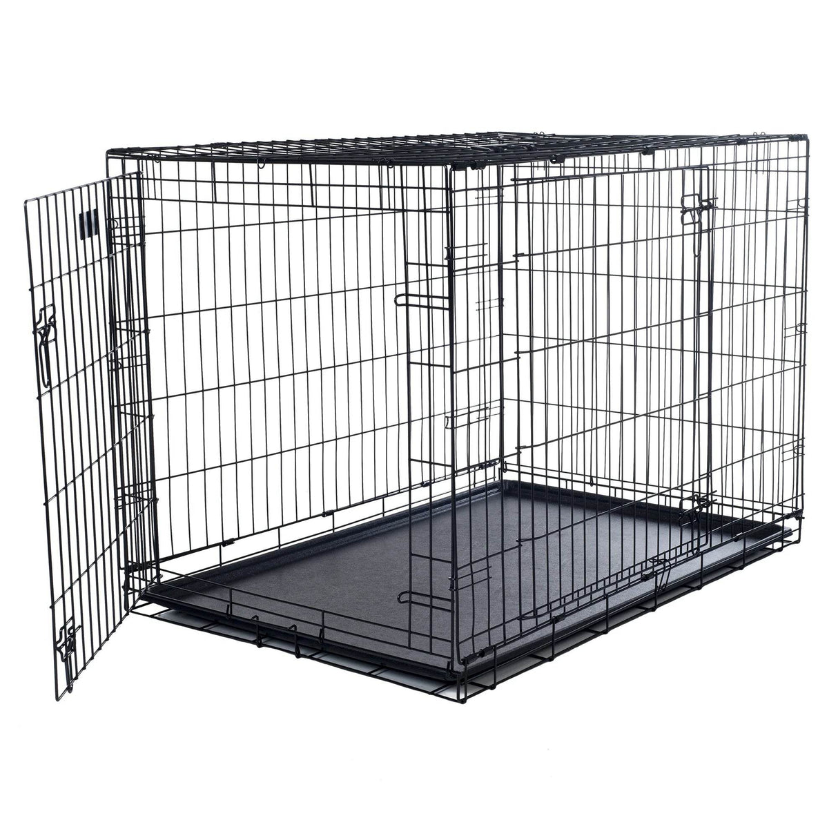 36-Inch Dog Crate - Double Door Pet Kennel with Divider Panel - Foldable Dog Cage with Carry Handle for Portability and Storage by (Black)