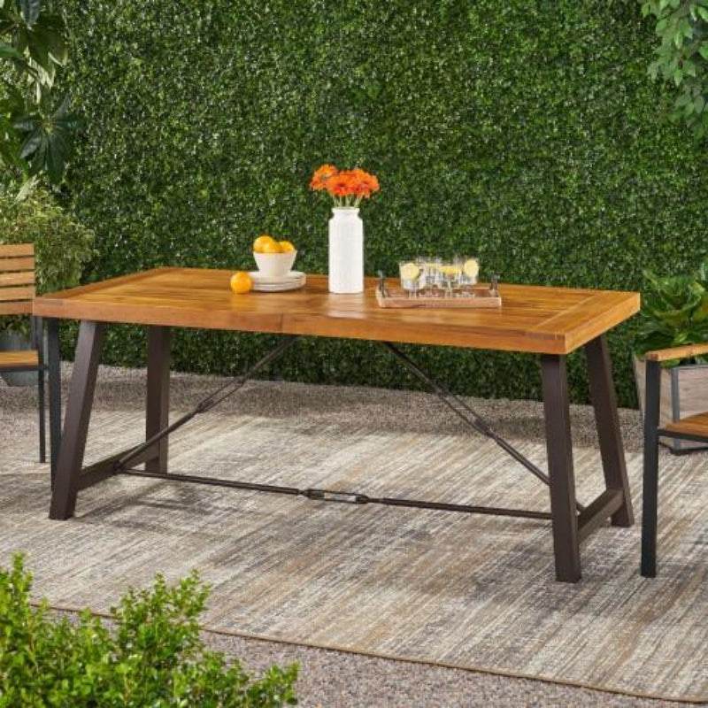 Modern Industrial Acacia Wood And Iron Outdoor Dining Table - Sleep Galleria