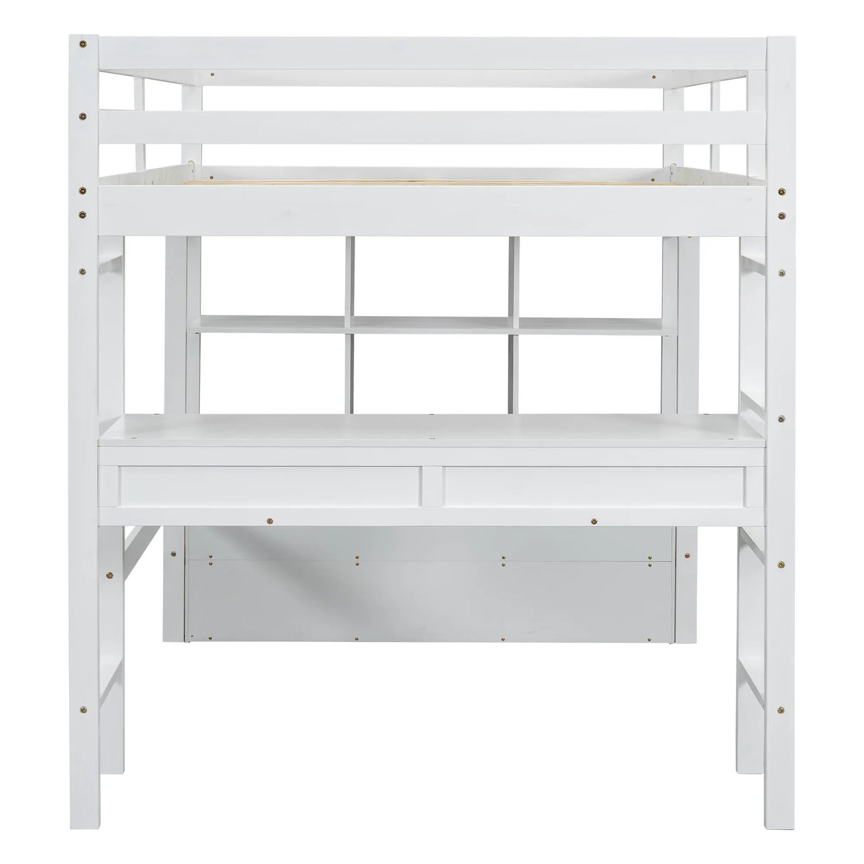 Full White Pine Full Loft Bed With Built-In Desk - Omega Lifestyles
