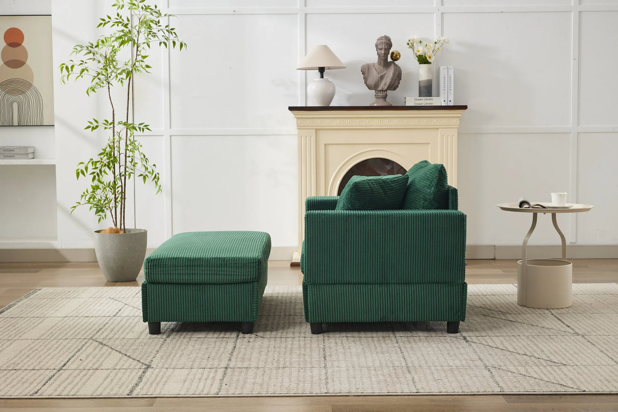 Green Corduroy Chaise Lounge Chair With Ottoman - Omega Lifestyles