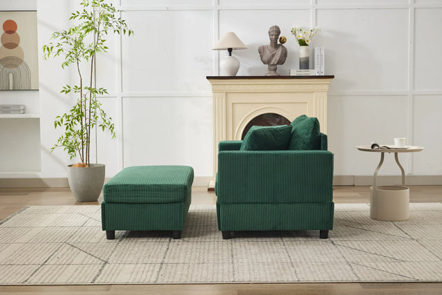 Green Corduroy Chaise Lounge Chair With Ottoman - Omega Lifestyles