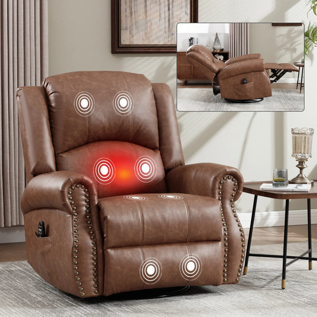 Heated Medium-Firm Massage Recliner Chair With Swivel - Omega Lifestyles