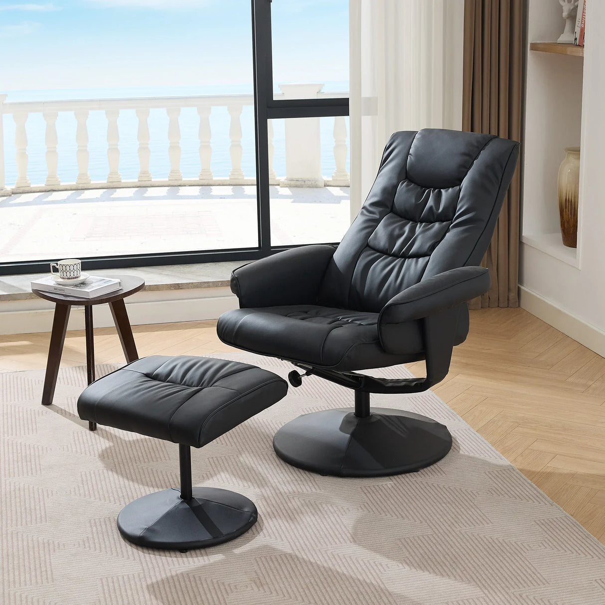 PU Leather Recliner Chair With Ottoman Heated Massage - Omega Lifestyles