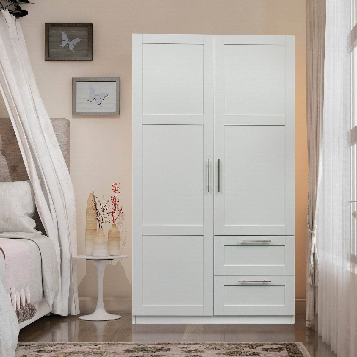 White Melamine MDF High Storage Wardrobe Cabinet