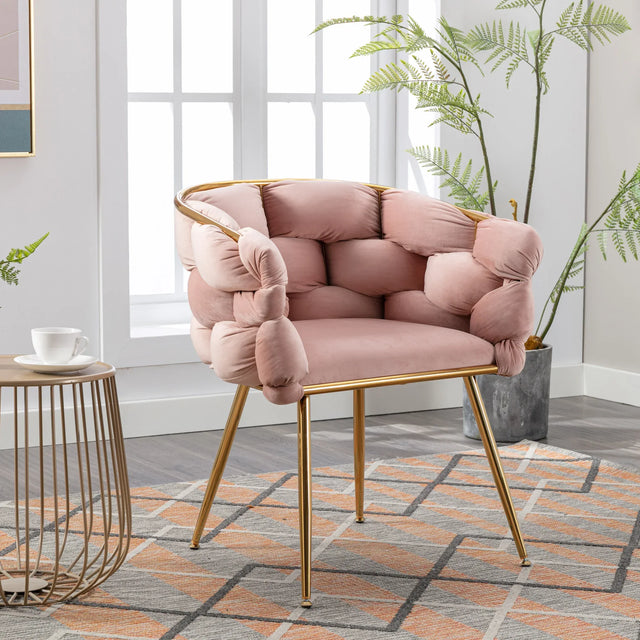Pink Velvet Gold-Plated Metal Accent Chair - Omega Lifestyles