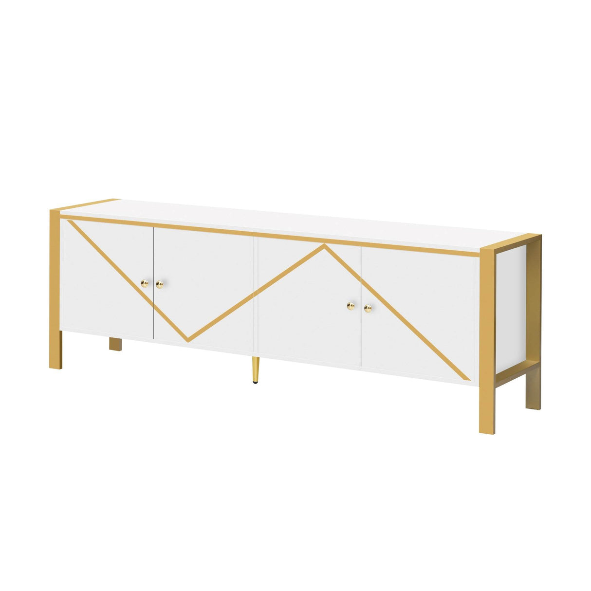 Modern Minimalist White MDF Metal TV Stand With Storage - Sleep Galleria