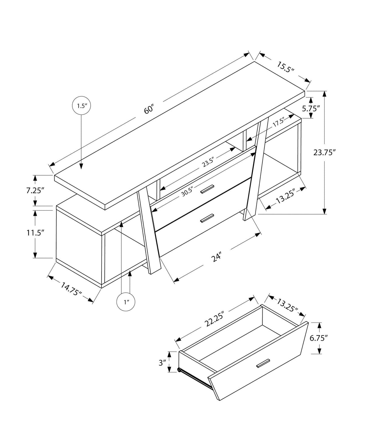 Contemporary Taupe Particle Board TV Stand Console - Sleep Galleria
