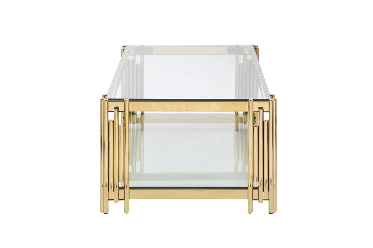 Rectangular Tempered Glass Coffee Table With Golden Stainless Steel Legs - Sleep Galleria