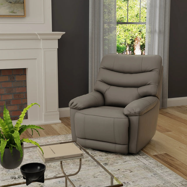 Light Gray Top Grain Leather Swivel Glider Recliner - Omega Lifestyles