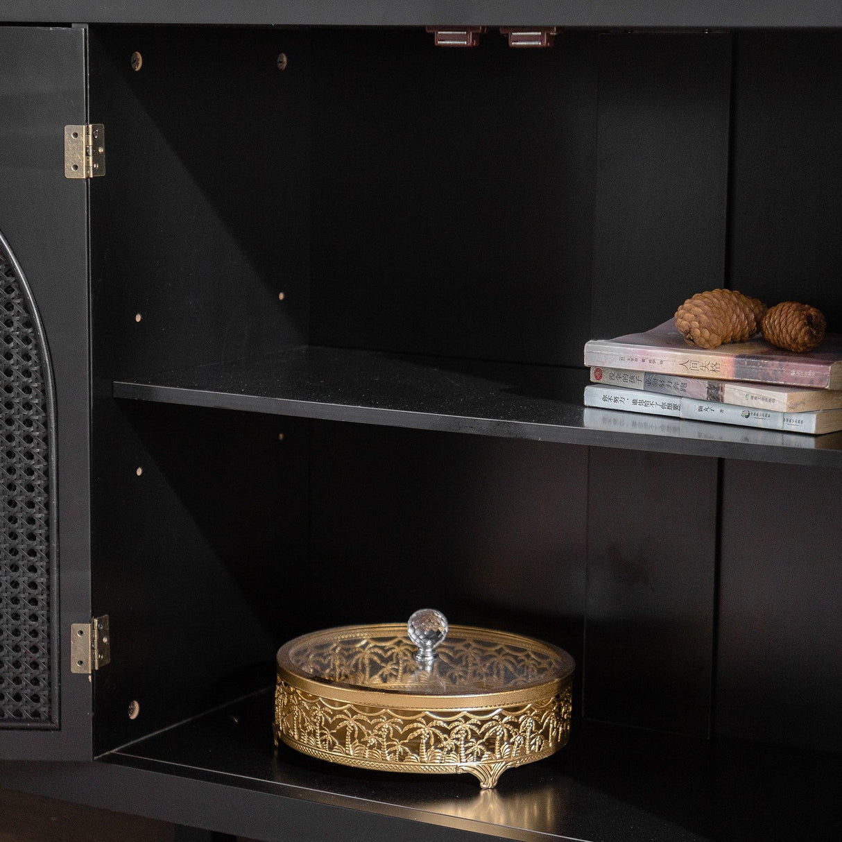 Modern Black MDF Rattan Storage Sideboard Cabinet - Omega Lifestyles
