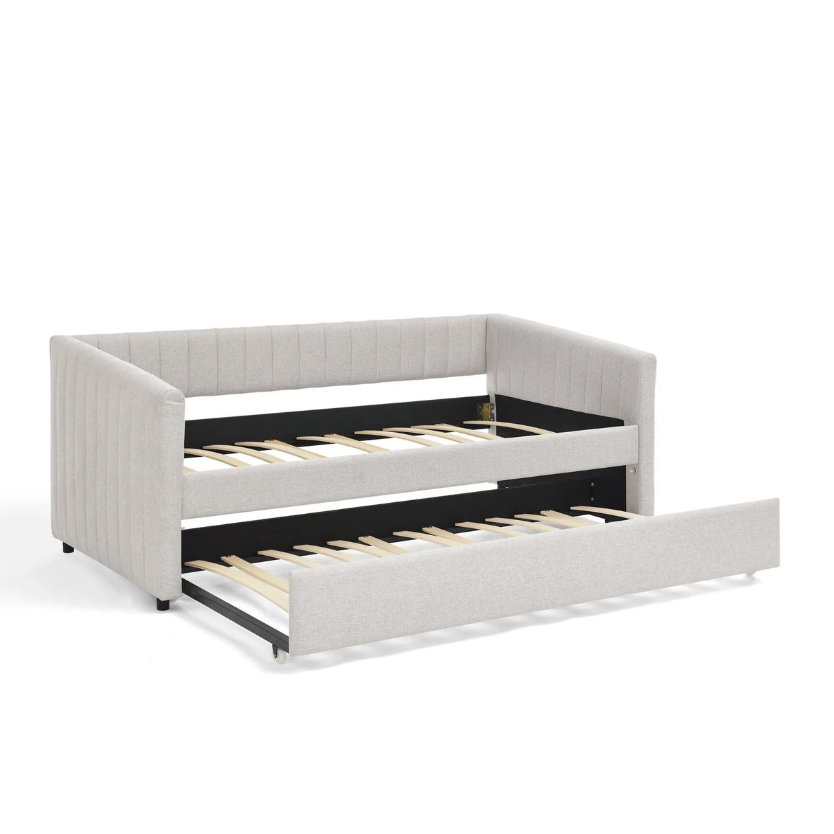 Twin Upholstered Linen Daybed With Functional Trundle - Omega Lifestyles