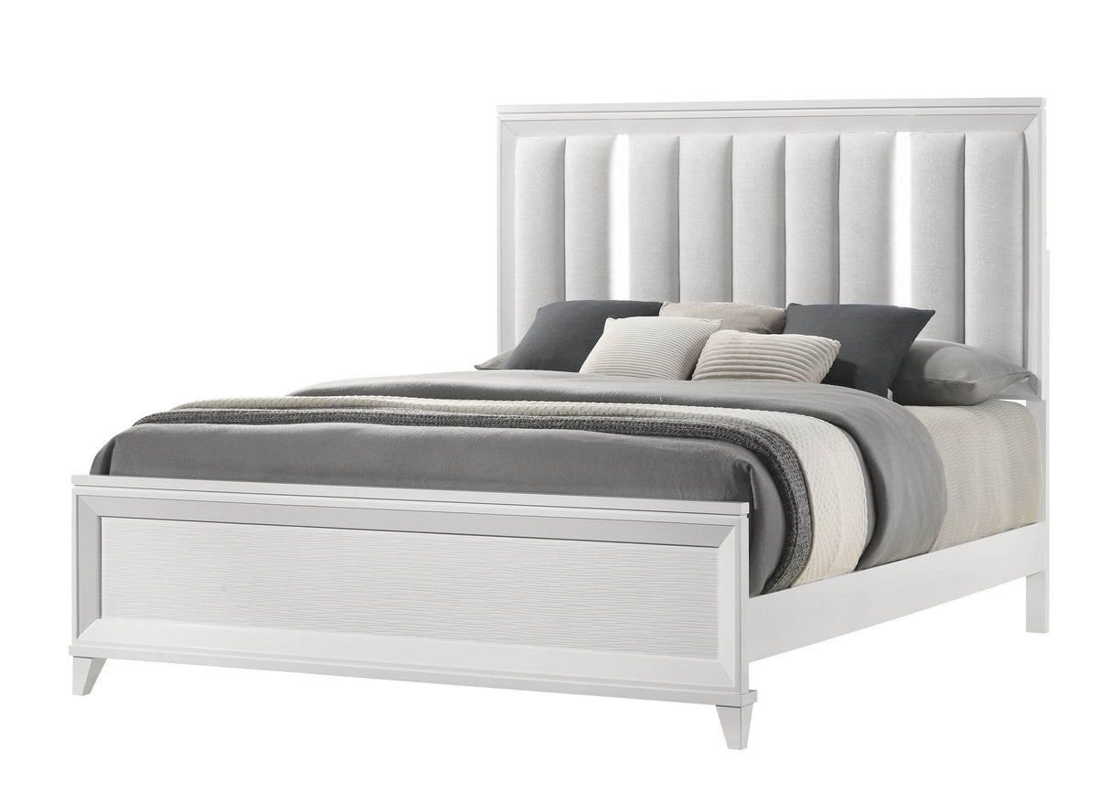 King Panel Bed With Upholstered Cushion LED Headboard