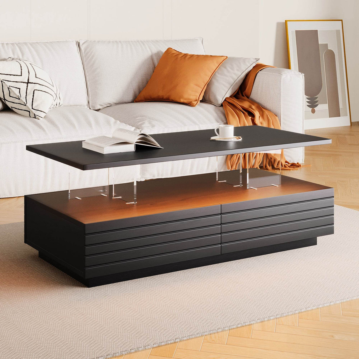 Modern Rectangular MDF Coffee Table With LED Lights - Sleep Galleria