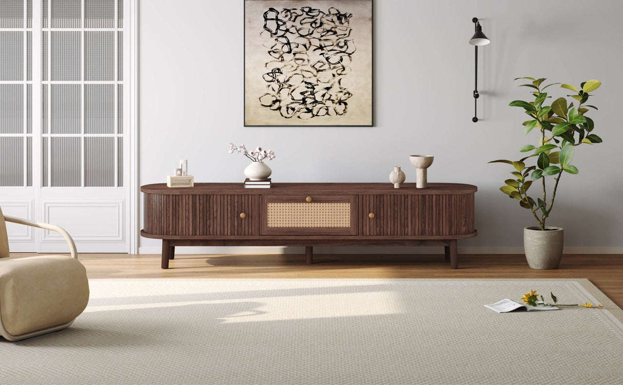 Modern Solid Wood Rattan Media Console TV Stand - Sleep Galleria