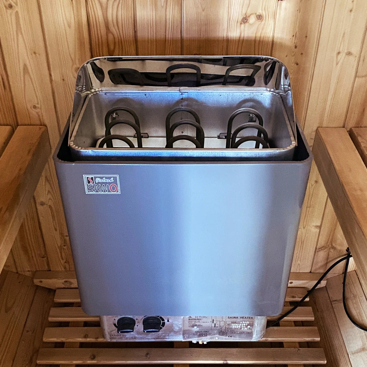 Metal Stove Heated Carbonized Spruce Wood Sauna Seat - Omega Lifestyles