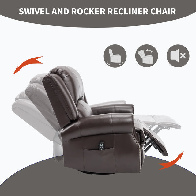 Heat Massage Medium-Firm Swivel Rocker Recliner Chair - Omega Lifestyles