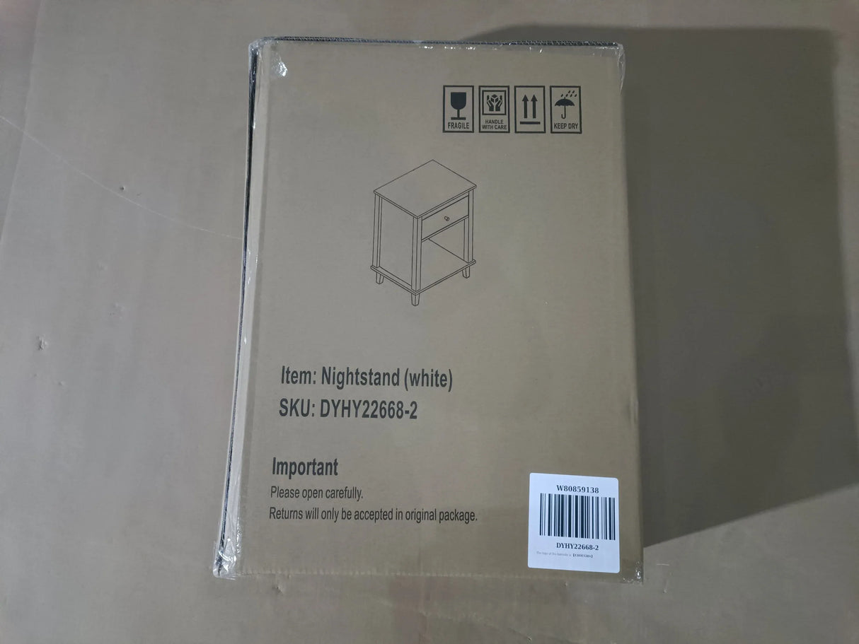 White MDF Kids Wooden Nightstand With Drawer Shelf - Omega Lifestyles