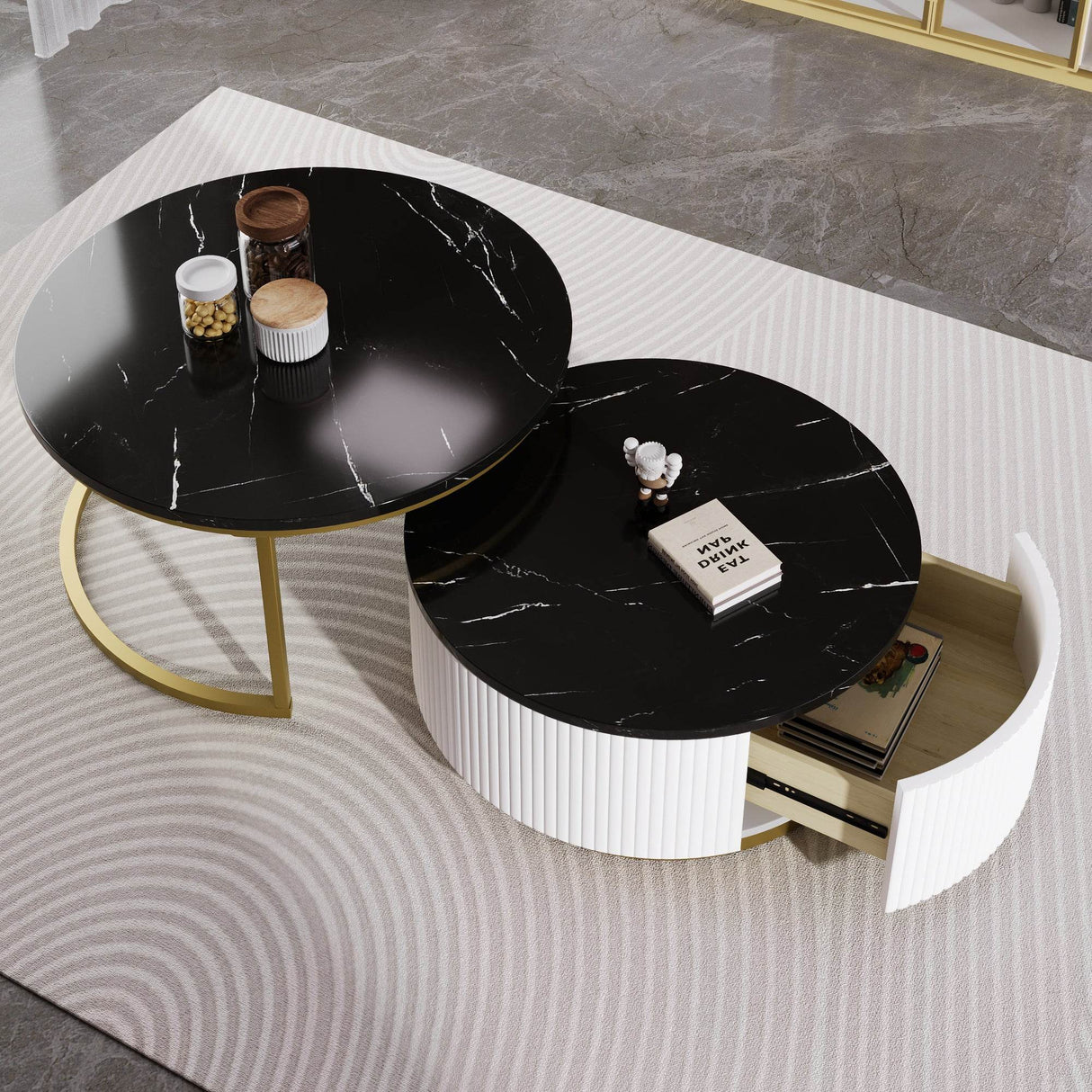 Modern Round Nesting Coffee Table With Drawer - Sleep Galleria
