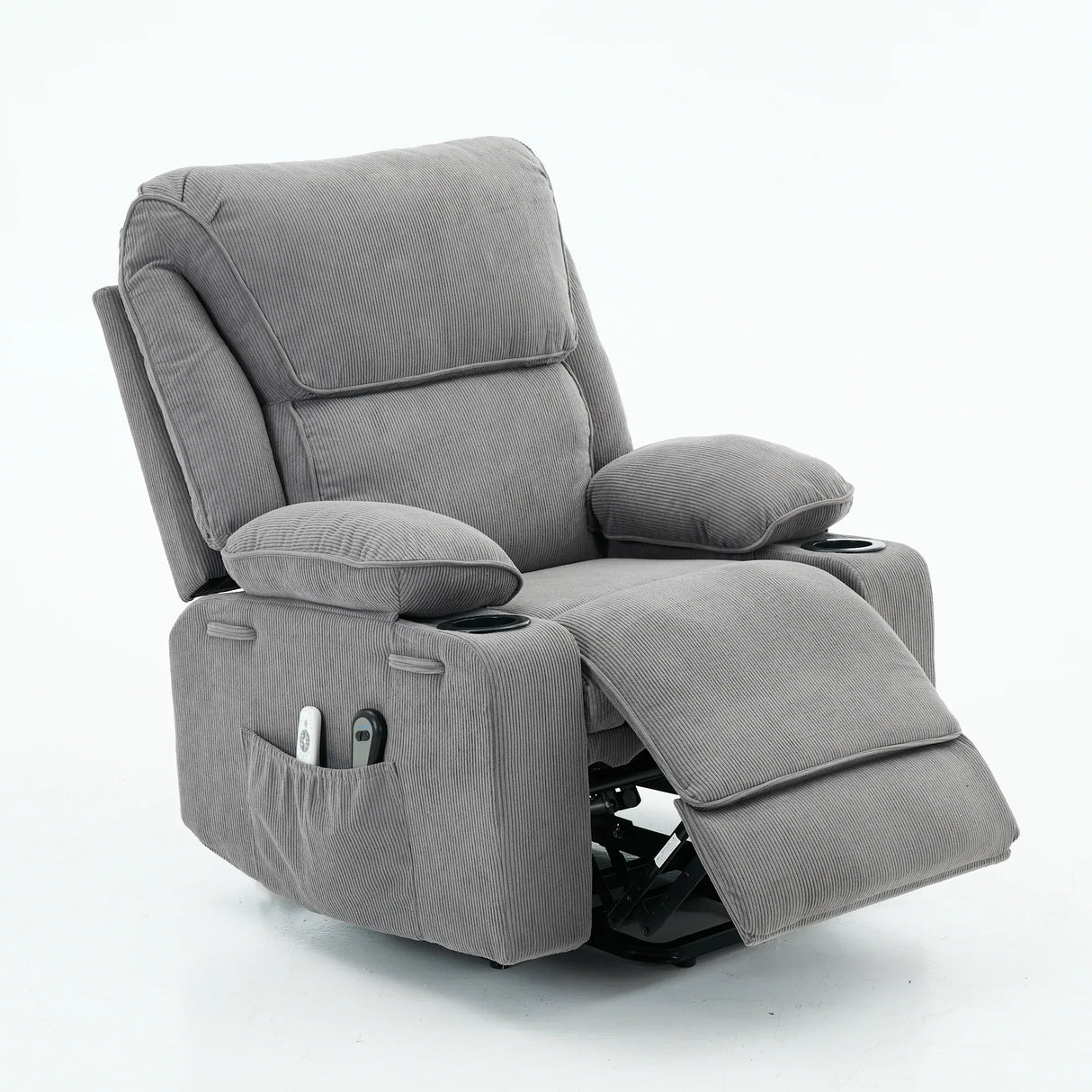 Medium-Firm Corduroy Remote-Controlled Heating Massage Recliner - Omega Lifestyles