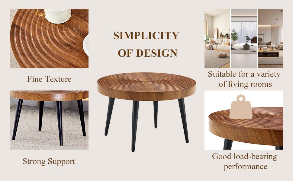 Natural Wood Grain Texture Round Coffee Table - Sleep Galleria