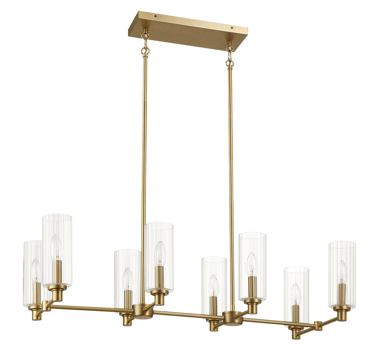 Willow Eight Lights Satin Brass Clear Ribbed Glass Pendant Light