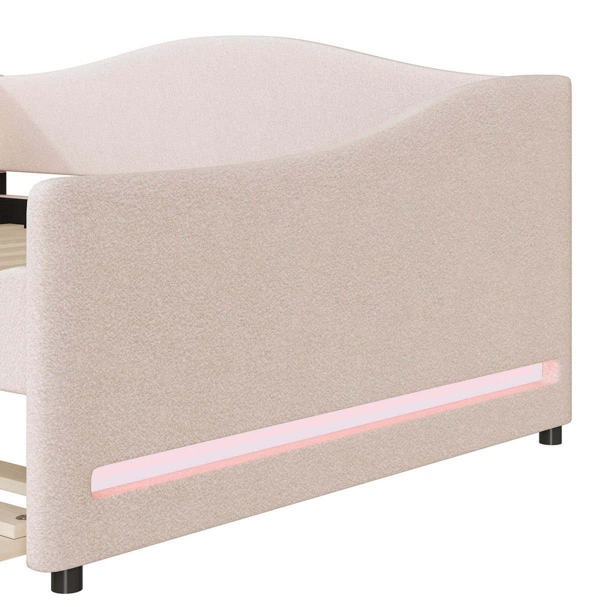 Full Teddy Fleece Upholstered Daybed With Trundle And LED Light - Omega Lifestyles