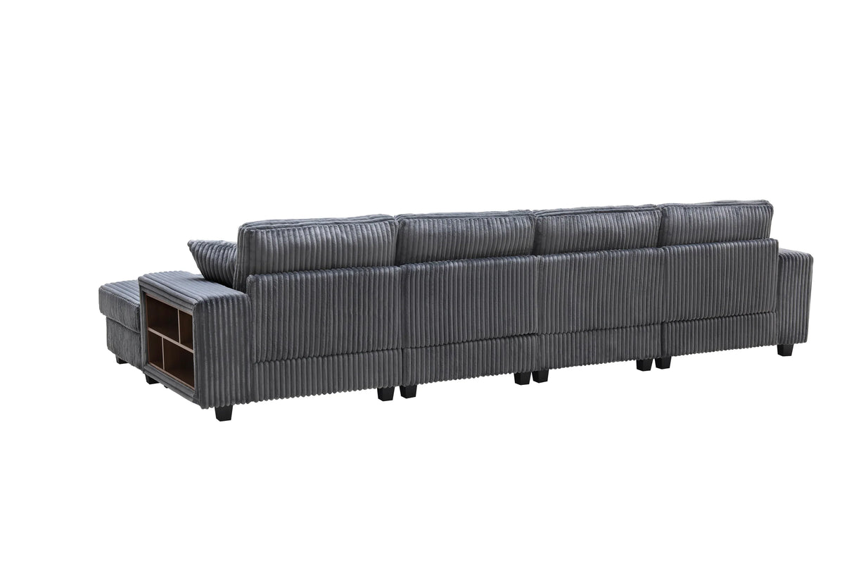 Modern Convertible U-Shaped Corduroy Fabric Sofa - Omega Lifestyles